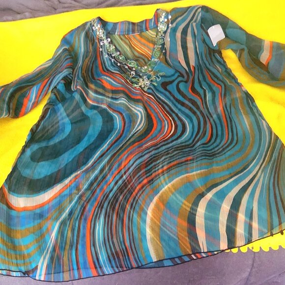 F2 Beautiful sheer So light & airy multi coloured Bejeweled No tags - Picture 5 of 7